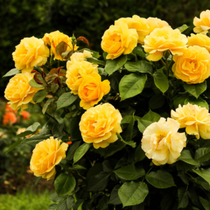 Yellow roses in bloom. 